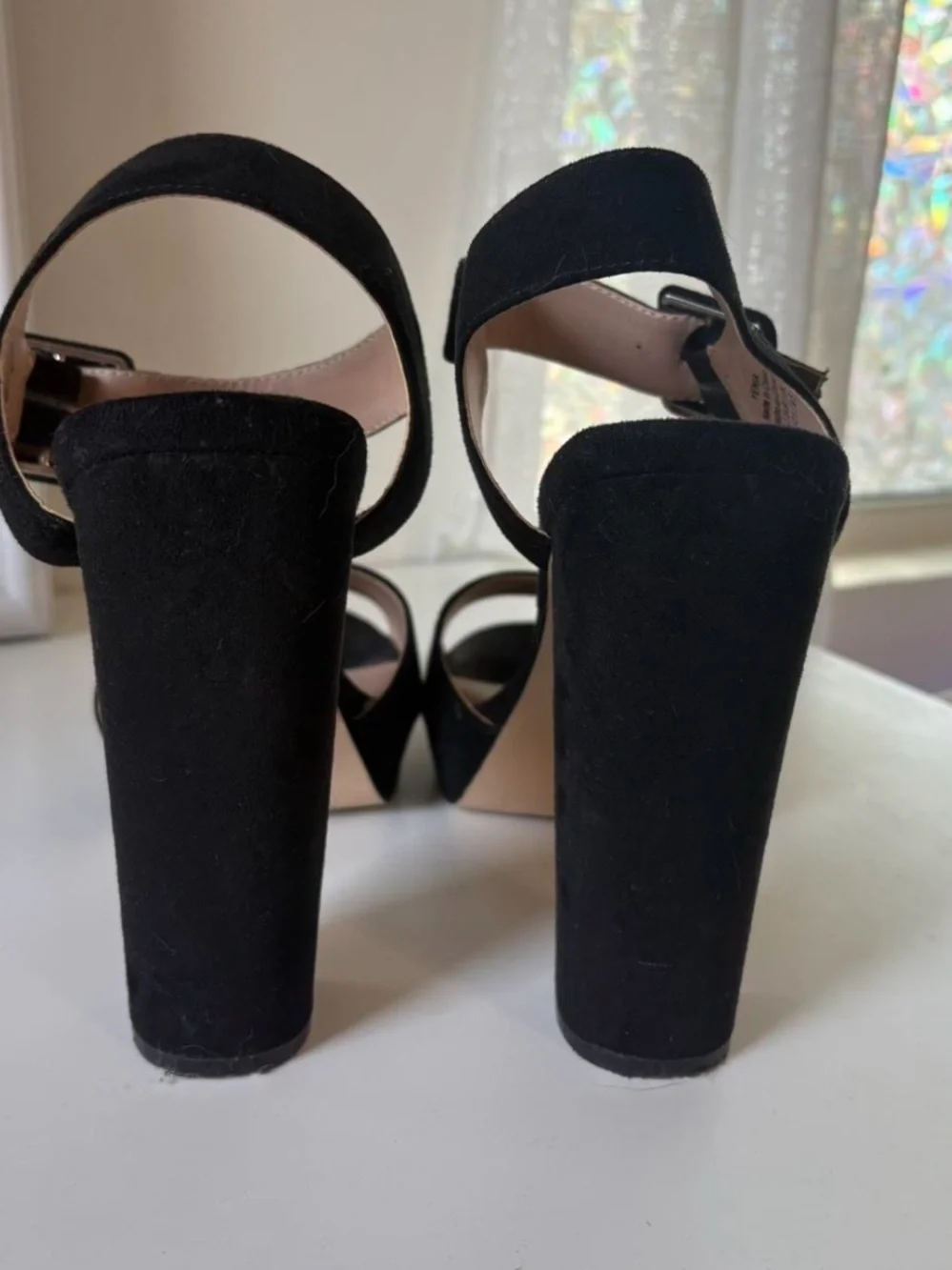 Women’s Black Suede High Block Heel Sandals